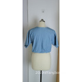 Women's V-Neck Blue Open Navel Short Sleeve Tops